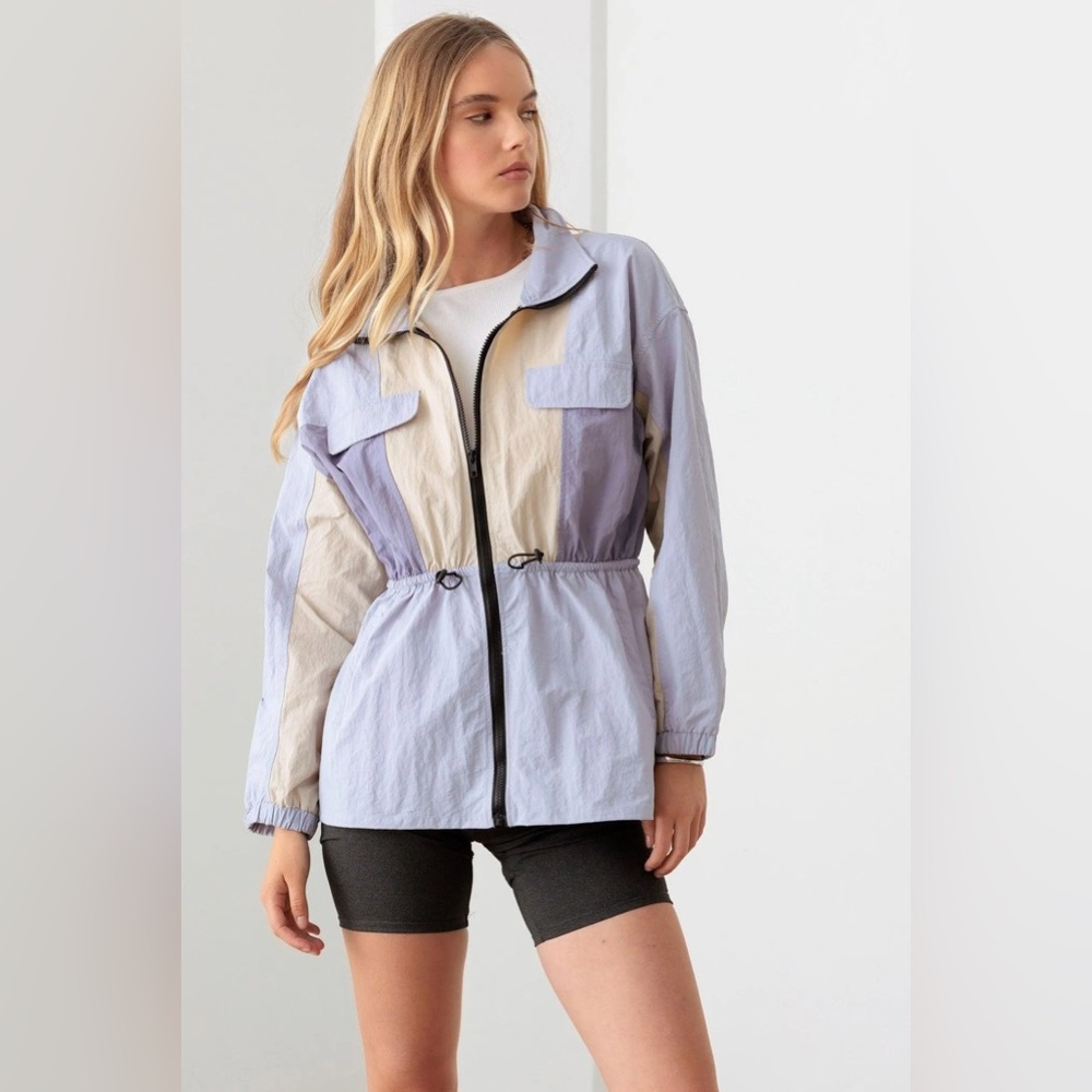 NWT Le Lis Lavender Color Block Collared Wind Breaker Jacket - Picture 2 of 4